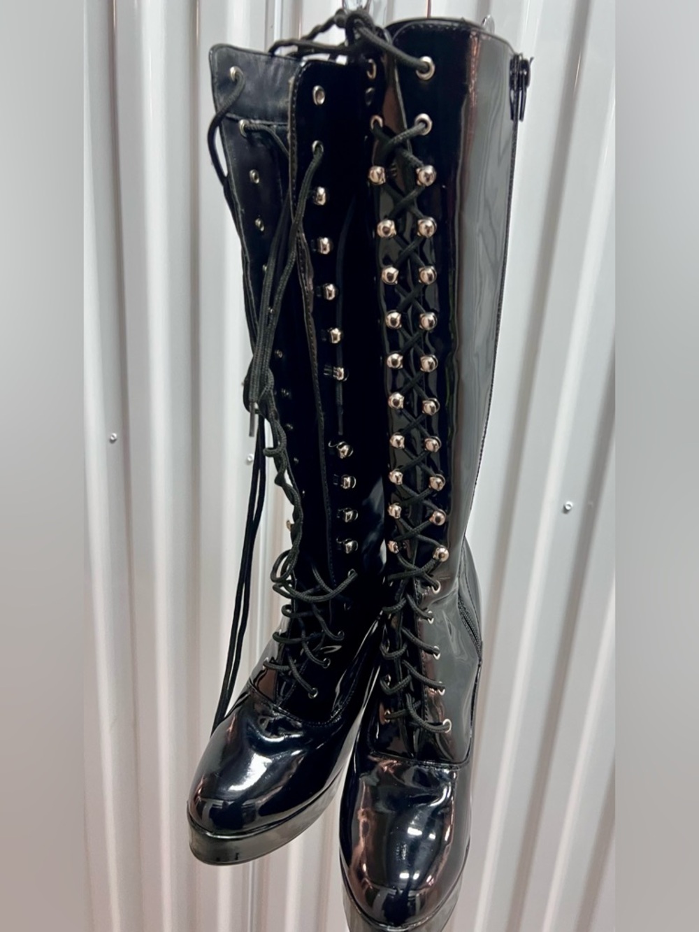 Bold and Beautiful Black Patent Lace-Up Knee-High Women's Boots